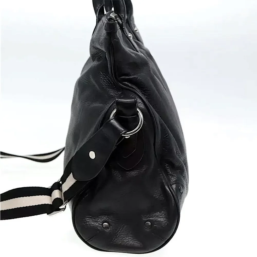 BALLY Black Leather Trainspotting Work Bag Black Striped Adjust Shoulder Strap